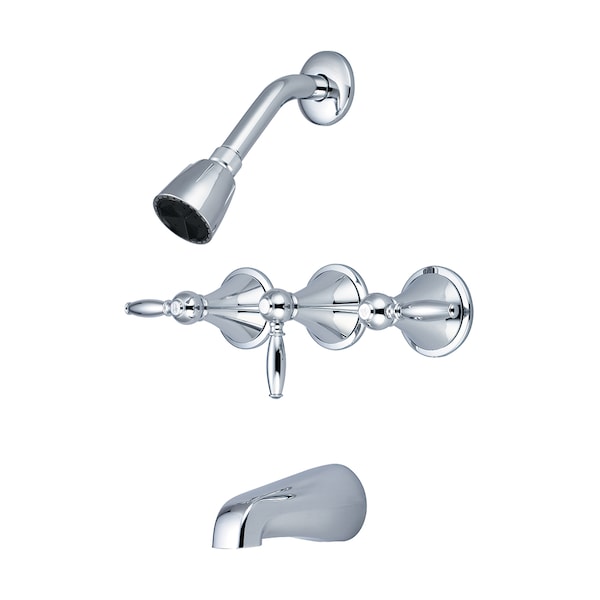 Central Brass 3-Handle Tub and Shower Set, Polished Chrome, Wall 80868-L3 - main